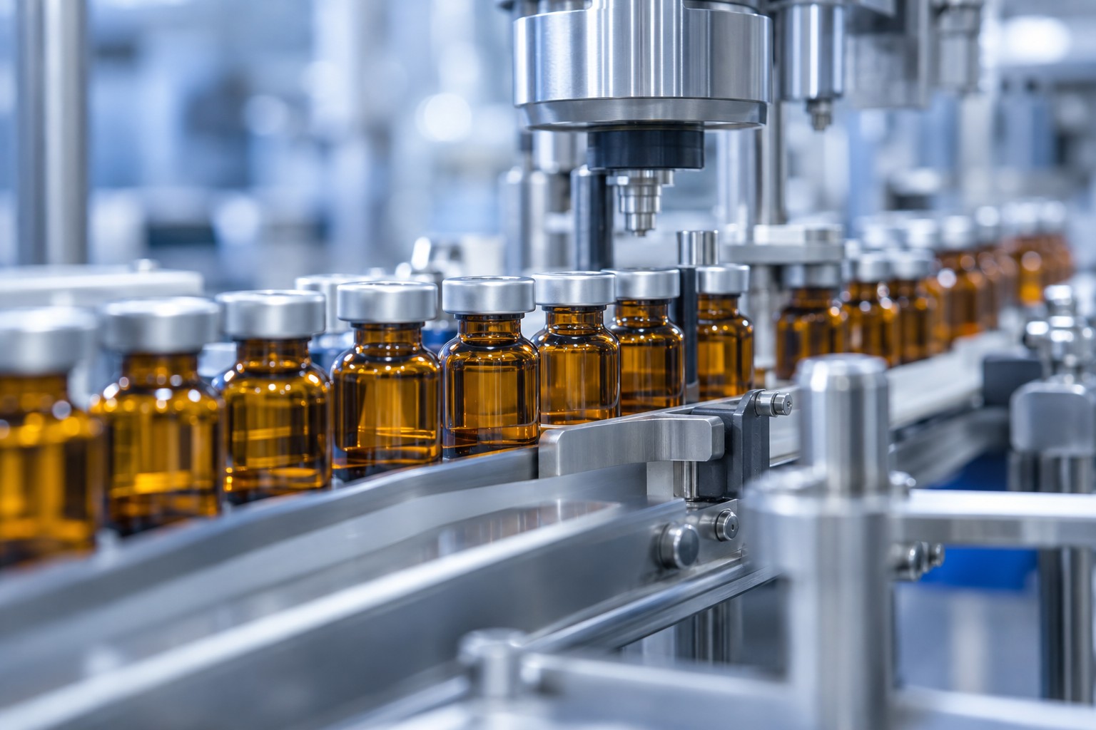 Illustration d’une ligne de production de flacons pharmaceutiques